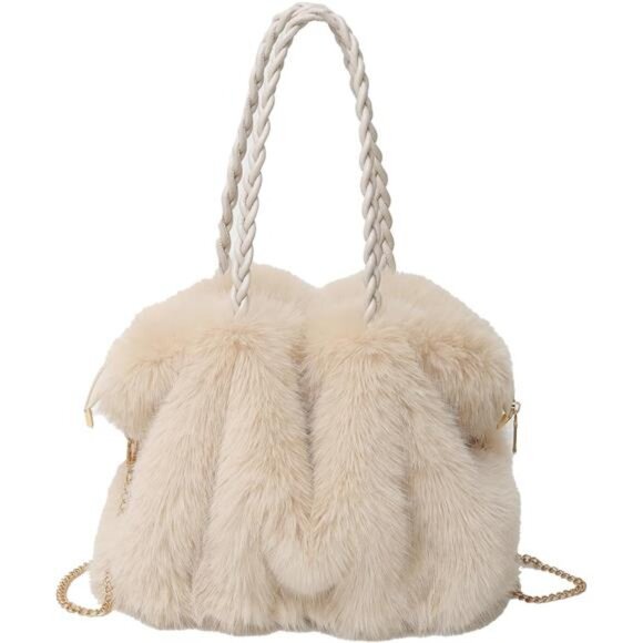 Furry Purse Winter Fluffy Bags Cream Beige - Picture 1 of 4